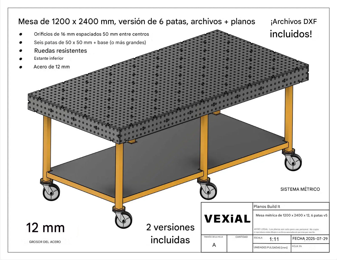 MESA DE SUJECIÓN PARA SOLDADOR (2400x1200x1000(h)mm) (plancha 12mm)