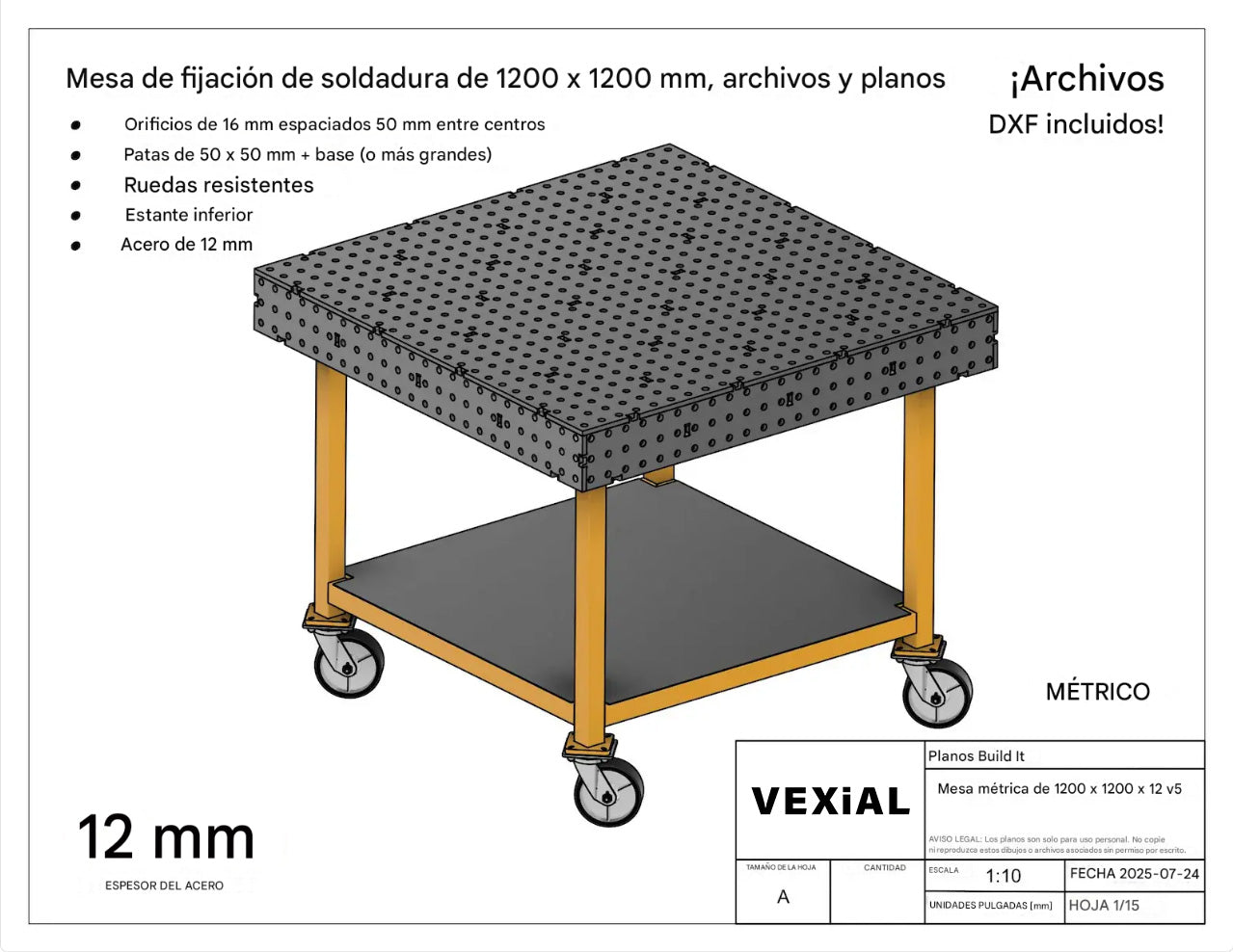 PLANOS MESA DE SUJECION PARA SOLDADOR (1200x1200x1000(h)mm) (plancha 12mm)