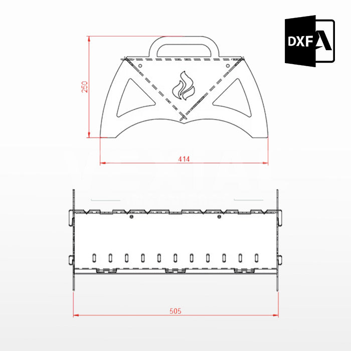 ARCHIVOS DXF PARA BRASERO PORTATIL (505x414x250(h)mm) - MALETIN