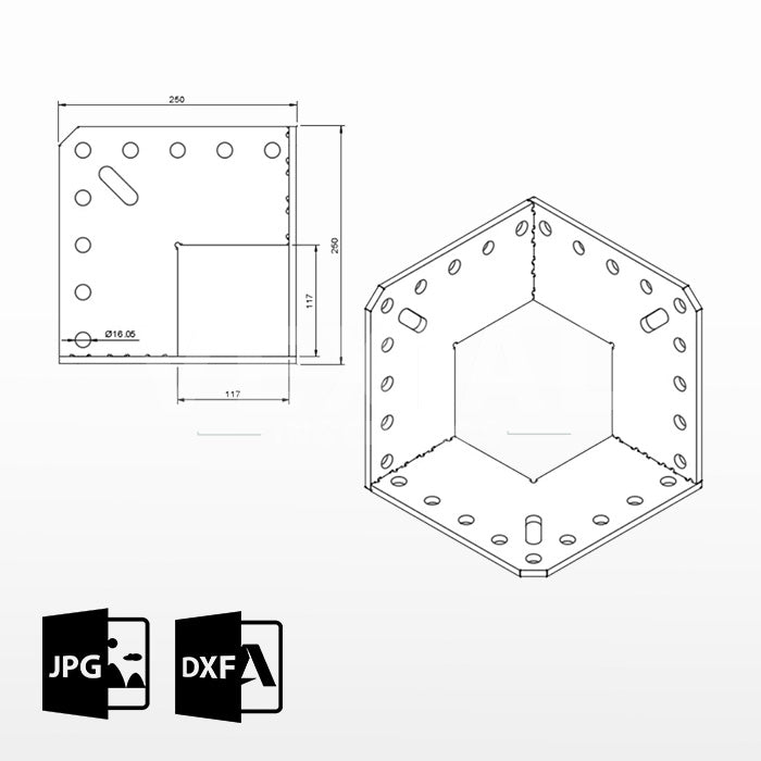 PLANOS DE SUJECION DE ESQUINAS PARA MESAS DE SOLDADURA (250x250×117×8 mm)