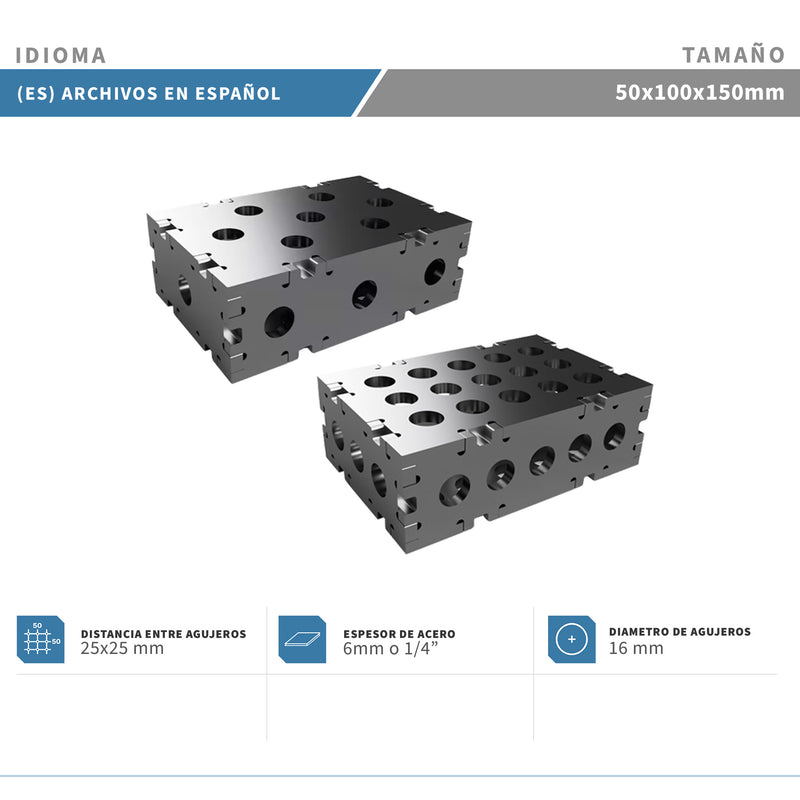 Planos para Fabricar Bloque de Fijación 50x100x150mm - Plancha 6mm o 1/4" - 2 Versiones