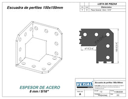 Planos Escuadra de Perfiles 150x150mm - Perfiles 67x67mm - 8mm
