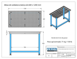 Planos para Mesa Básica de Soldadura - 1200 x 600 mm - Acero de 6mm o 1/4"