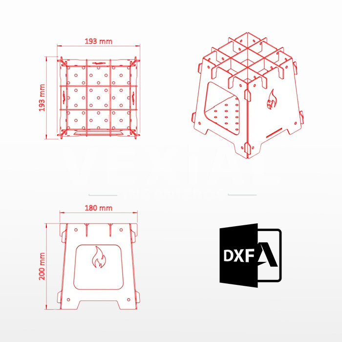 ARCHIVOS DXF PARA PARRILLA PORTATIL (193x193x200(h)mm) - MALETIN