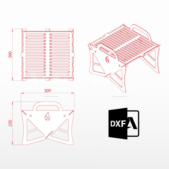 ARCHIVOS DXF PARA PARRILLA PORTATIL (309x300x250(h)mm) - MALETIN
