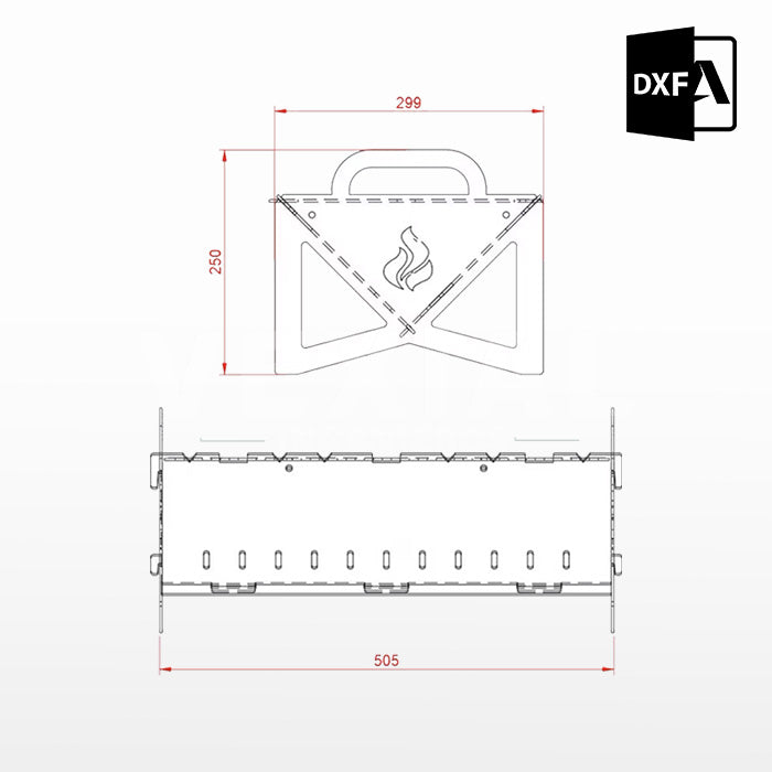 ARCHIVOS DXF PARA PARRILLA PORTATIL (505x299x250(h)mm) - MALETIN