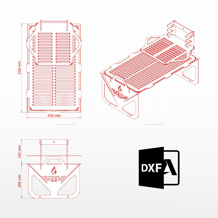 ARCHIVOS DXF PARA PARRILLA PORTATIL (520x320x203+142(h)mm) - MALETIN