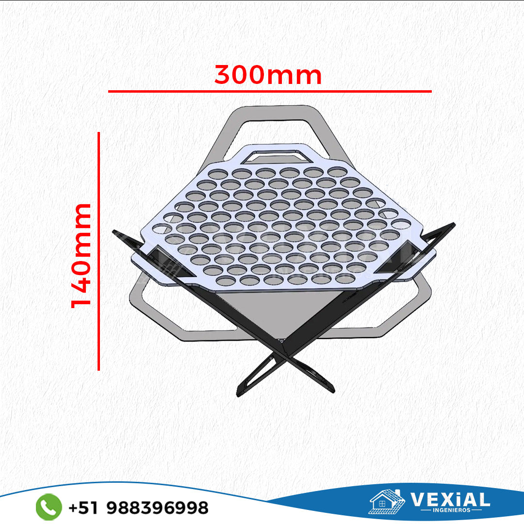ARCHIVOS DXF PARA PARRILLA PLEGABLE TRIANGULAR (300x140(h)mm) - MALETIN