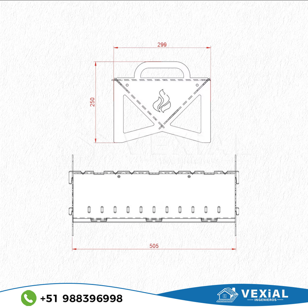 ARCHIVOS DXF PARA PARRILLA PORTATIL (505x299x250(h)mm) - MALETIN