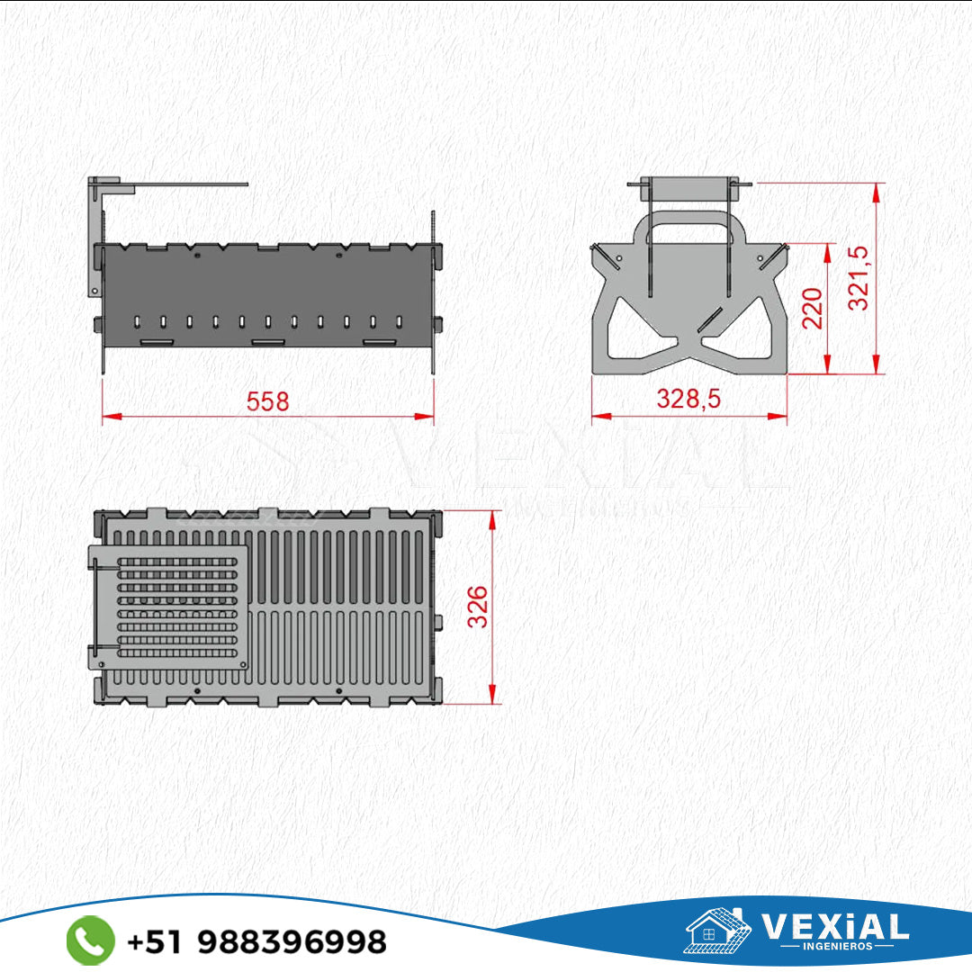 ARCHIVOS DXF PARA PARRILLA PLEGABLE (558x328x320(h)mm) - MALETIN