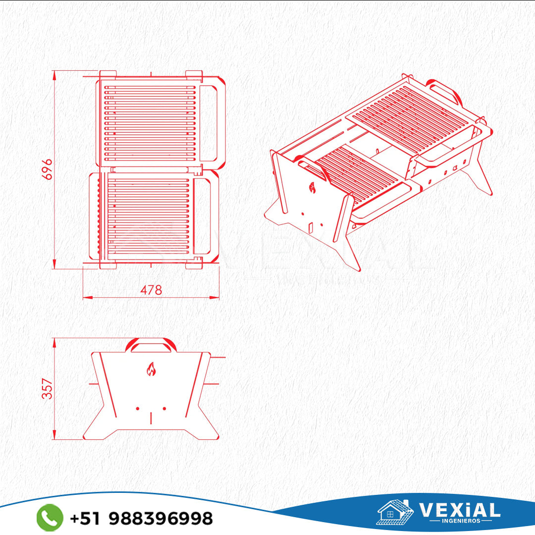 ARCHIVOS DXF PARA PARRILLA PEGLABLE (696 x 478 x 357(h)mm) - MALETIN