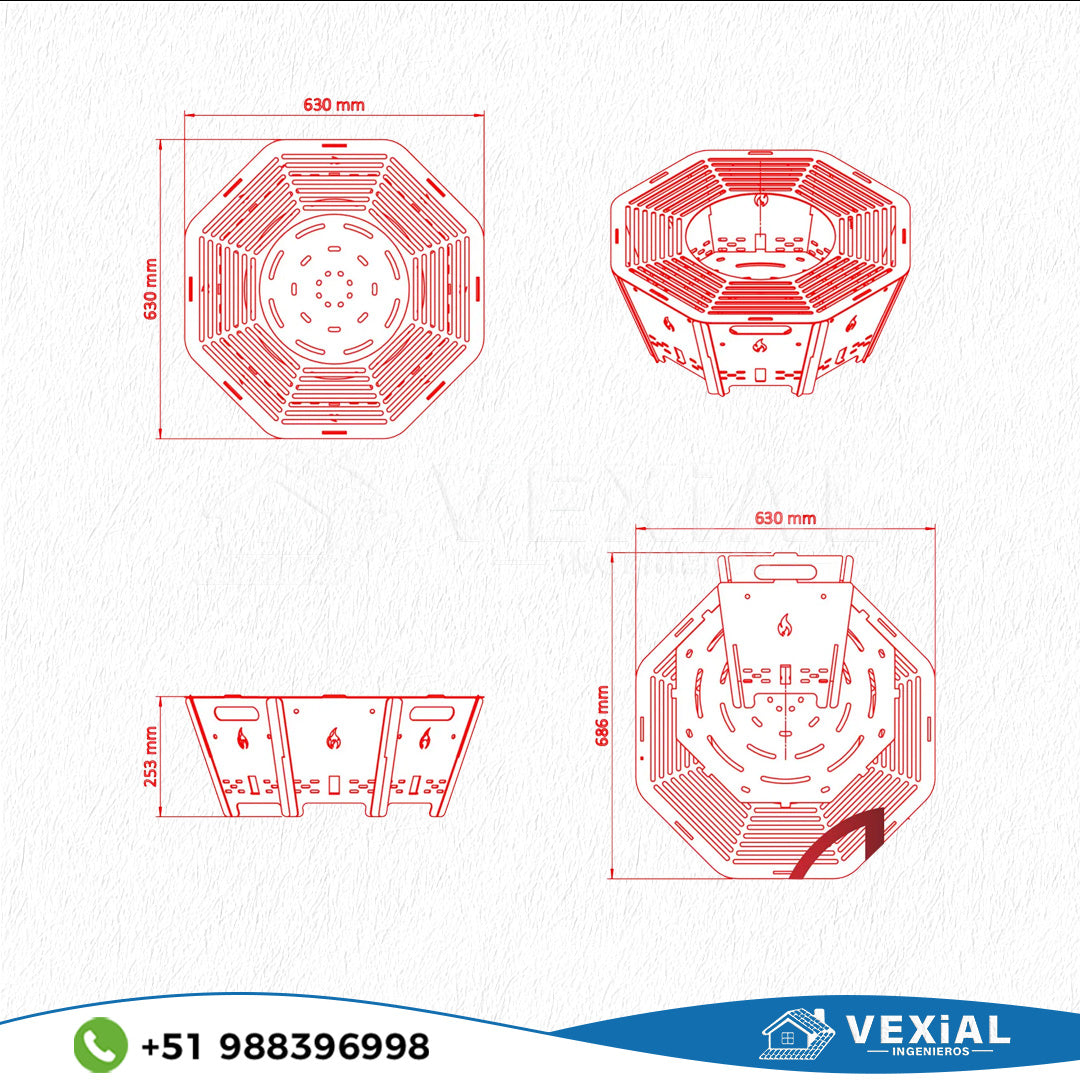 ARCHIVOS DXF PARA PARRILLA OCTAGONAL PEGLABLE (630x630x253(h)mm) - MALETIN