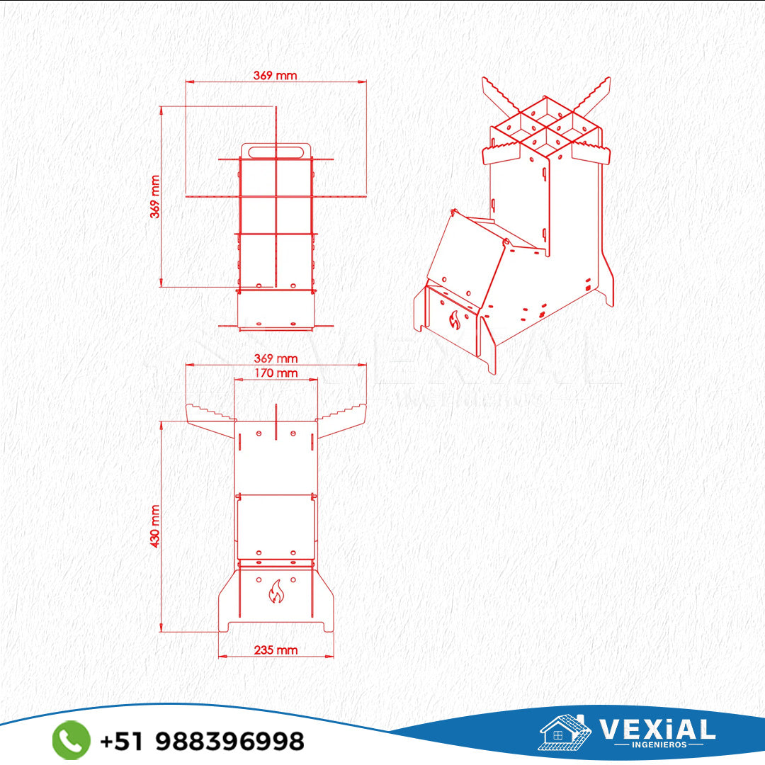 ARCHIVOS DXF PARA PARRILLA BASE COHETE ((465 x 459 x 465(h)) - MALETIN