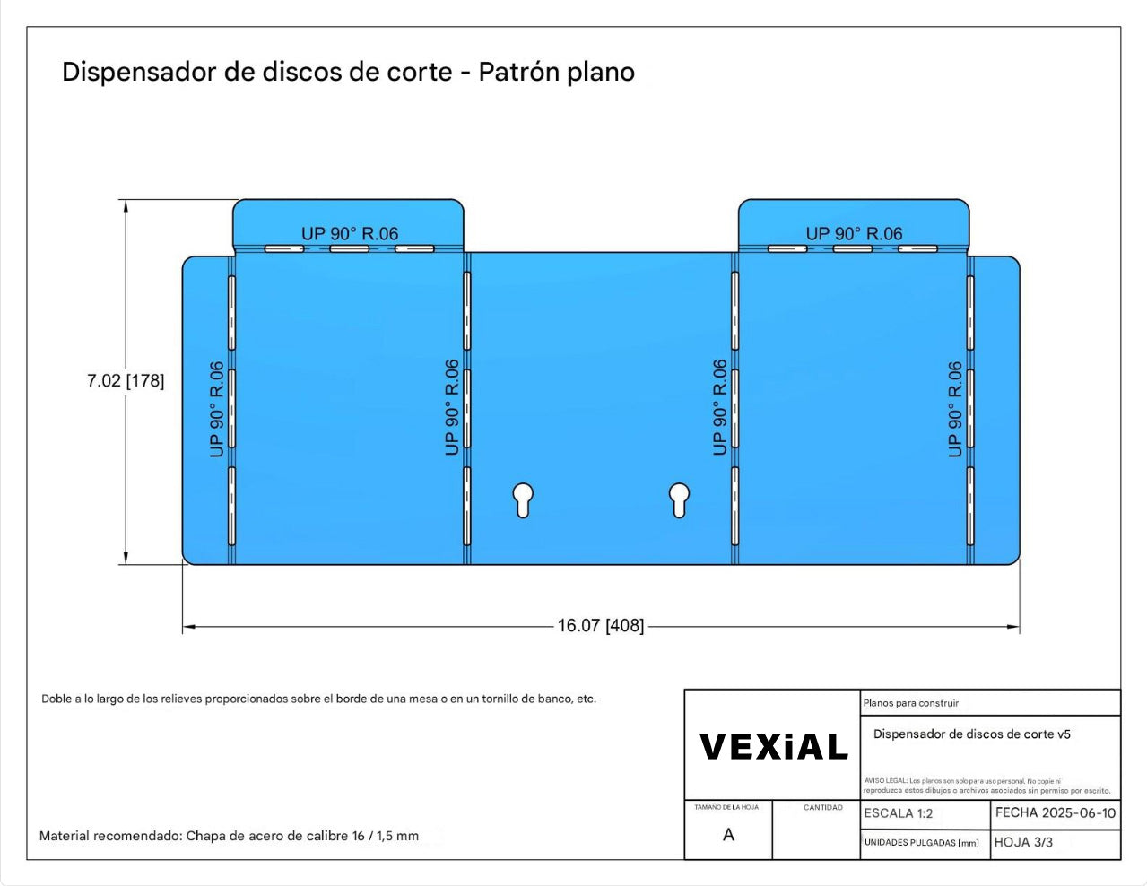PLANOS PARA DISPENSADOR DE DISCOS DE CORTE, PARA DISCOS DE 4.5" a 5"
