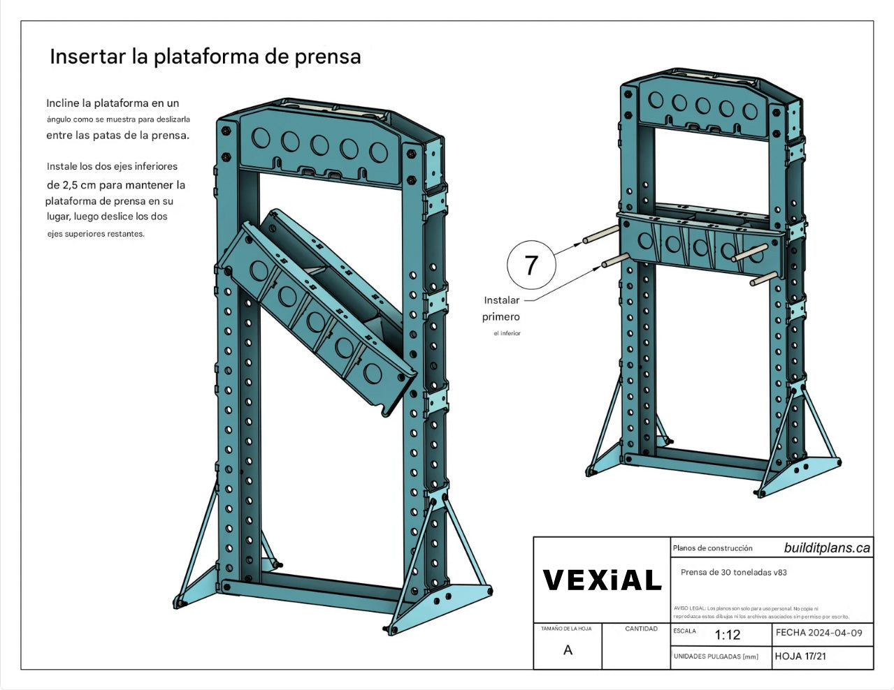 PLANOS PARA PRENSA PLEGADORA DE 30 TONELADAS (PDF + DXF) PARA TRABAJO PESADO