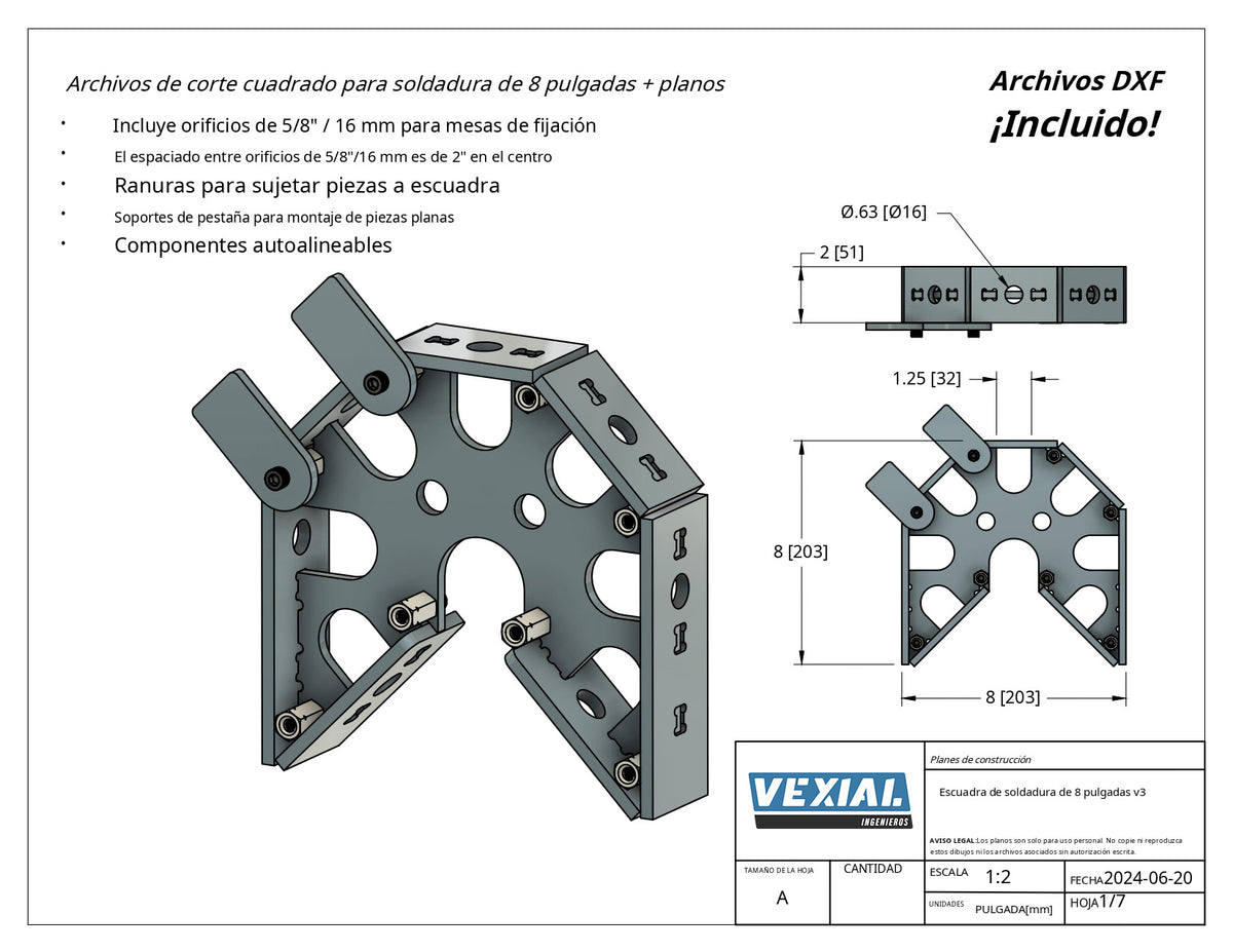 Kit de escuadras y triángulos de fijación — Acero 6mm o 1/4"