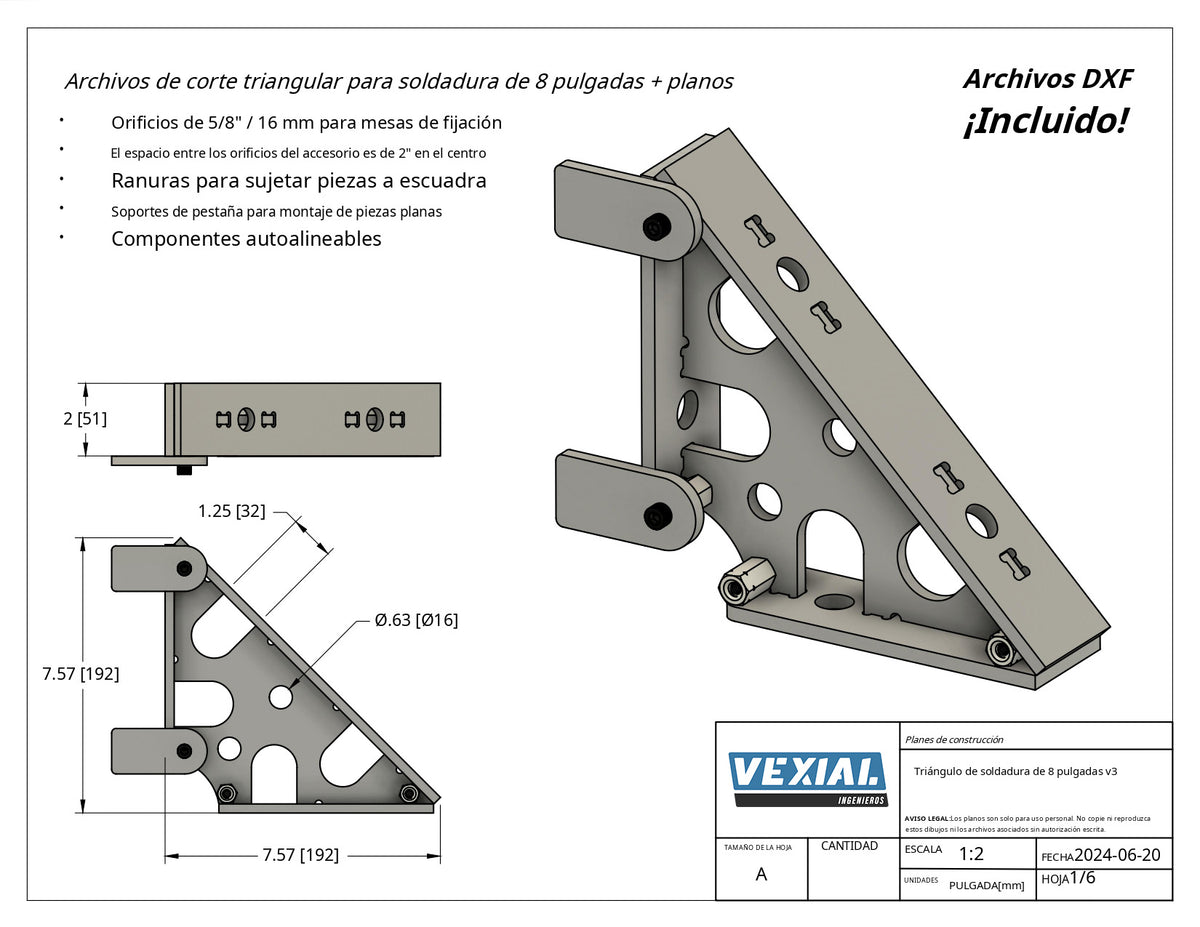 Kit de escuadras y triángulos de fijación — Acero 6mm o 1/4"