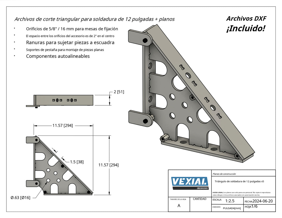 Kit de escuadras y triángulos de fijación — Acero 6mm o 1/4"