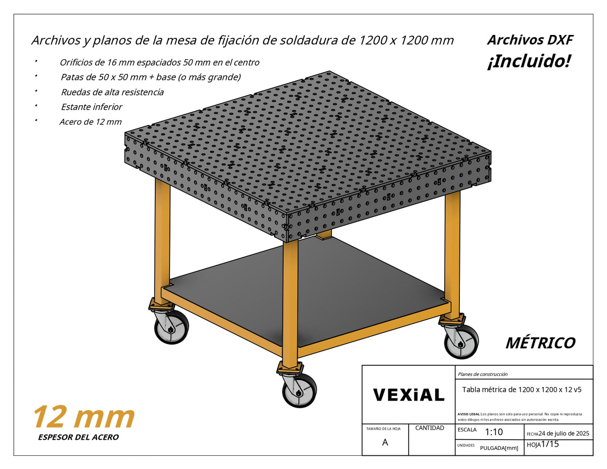 Planos para Mesas Modulares de Soldadura - Acero de 12mm o 1/2"