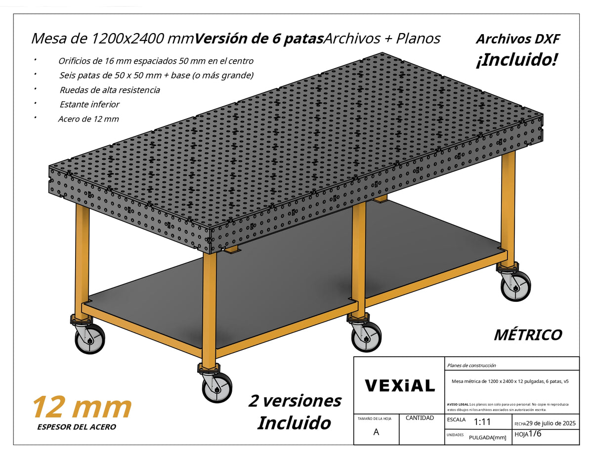 Planos para Mesas Modulares de Soldadura - Acero de 12mm o 1/2"