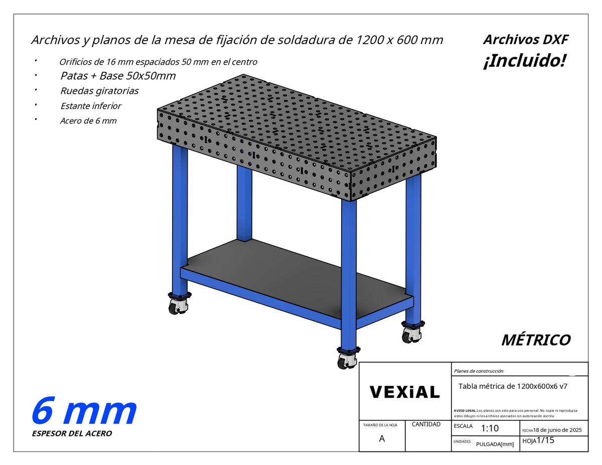 Planos para Mesas Modulares de Soldadura - Acero de 6mm o 1/4"