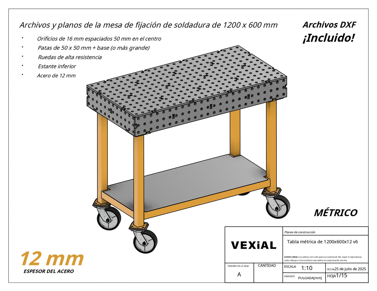 Planos para Mesas Modulares de Soldadura - Acero de 12mm o 1/2"