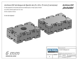 Planos para Fabricar Bloque de Fijación 25x50x75mm - Plancha 6mm o 1/4" - 2 Versiones