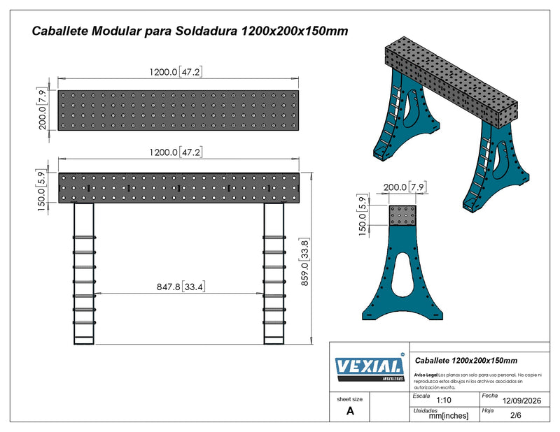 Planos para Caballete Modular de soldadura - Acero de 4mm o 3/16"