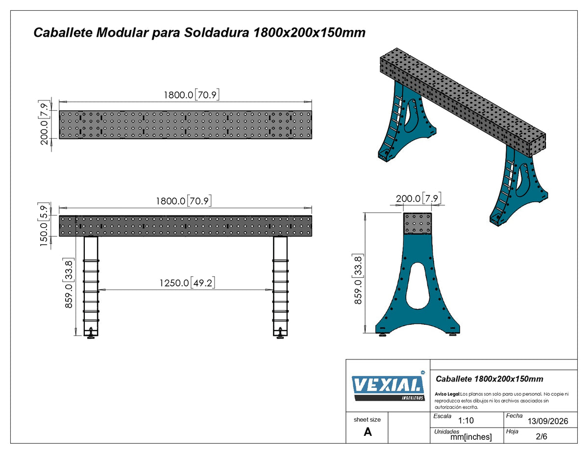 Planos para Caballete Modular de soldadura - Acero de 4mm o 3/16"