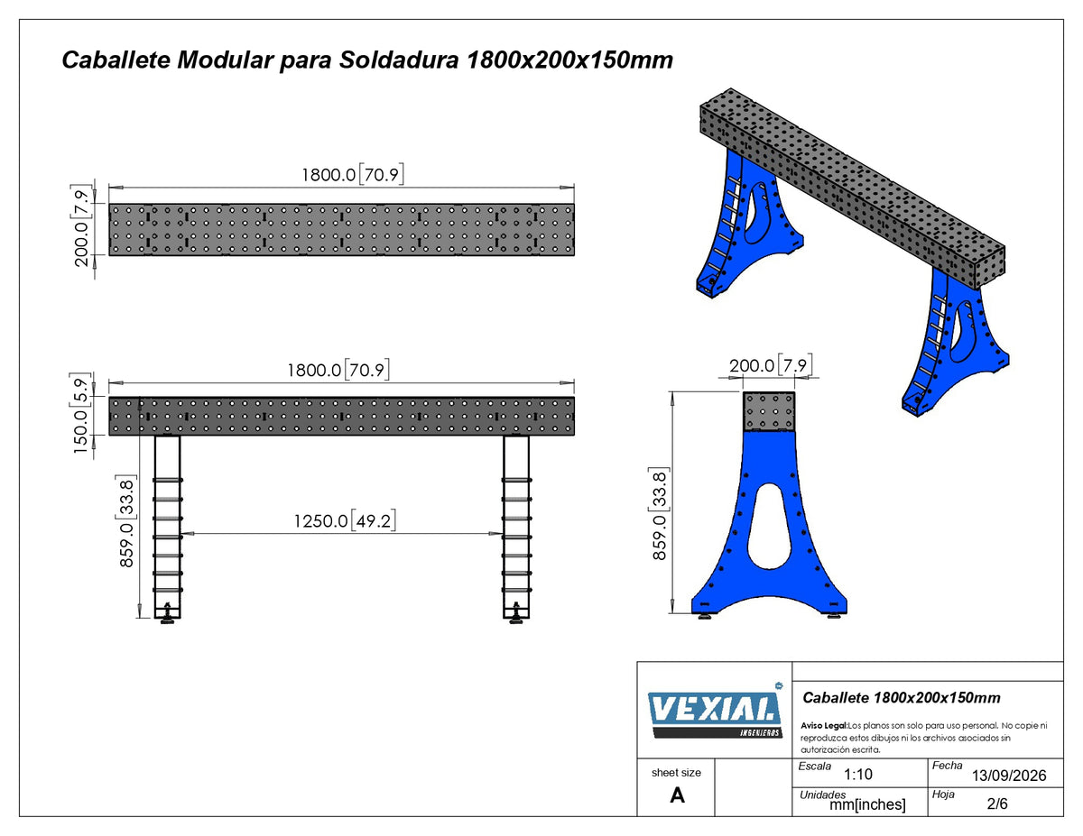 Planos para Caballete Modular de soldadura - Acero de 6mm o 1/4"