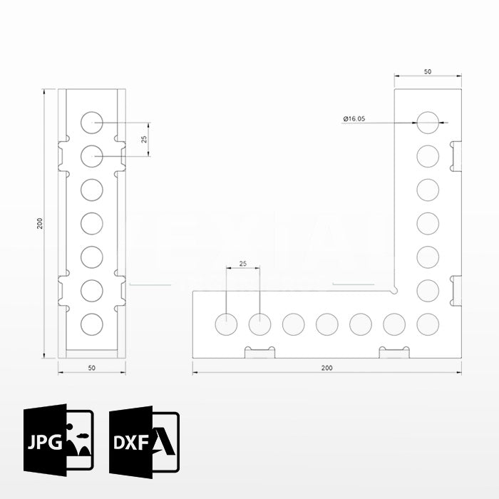 ARCHIVOS PARA FABRICAR ESCUADRAS L 90° (50 × 200 × 200 mm)