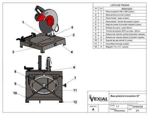 BASE GIRATORIA PARA TRONZADORA 14" - 4mm