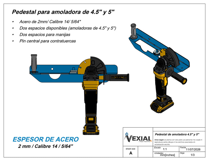 Pedestal para amoladora 4.5" y 5"