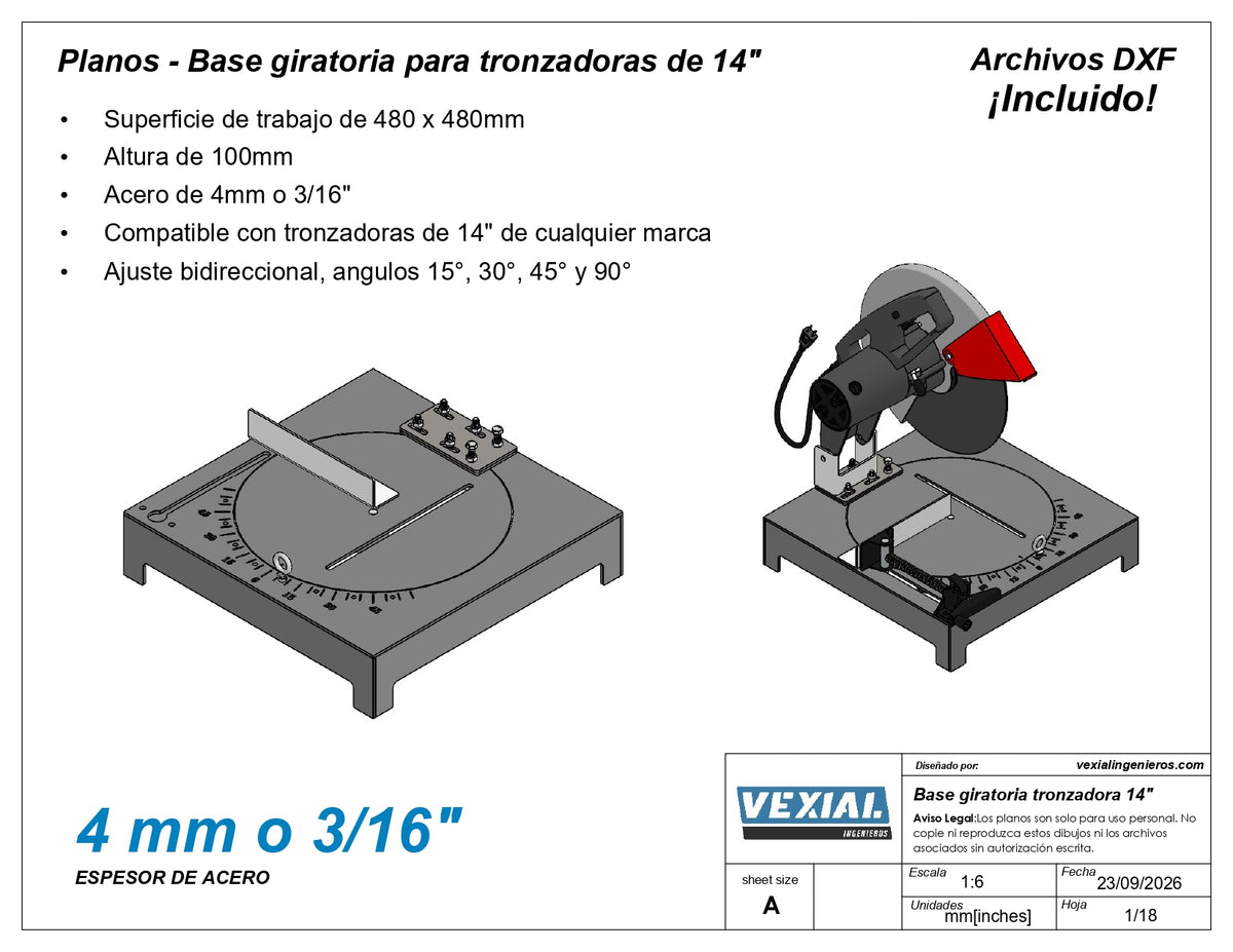 Planos de Base Giratoria para Tronzadora 14" - 4mm o 3/16"