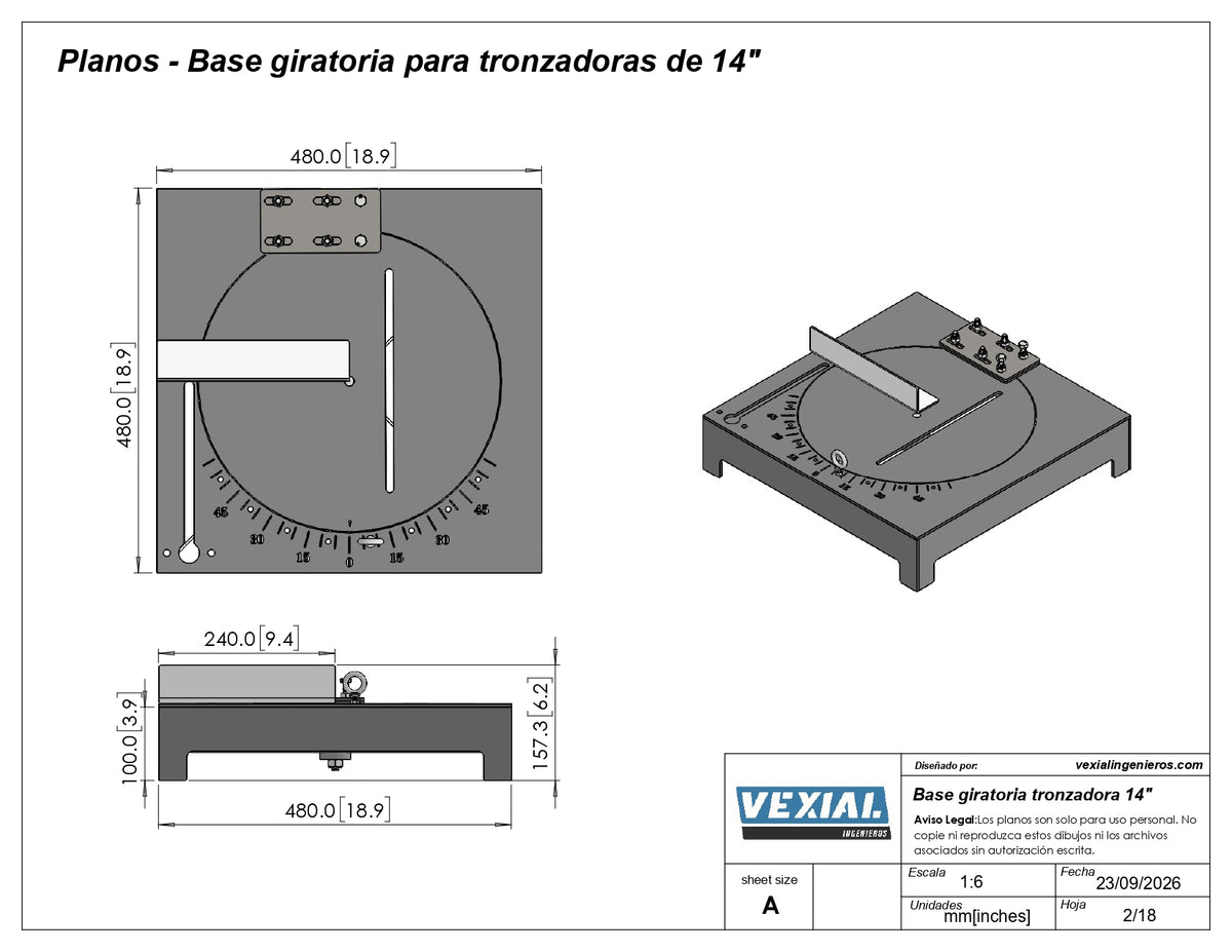 Planos de Base Giratoria para Tronzadora 14" - 4mm o 3/16"