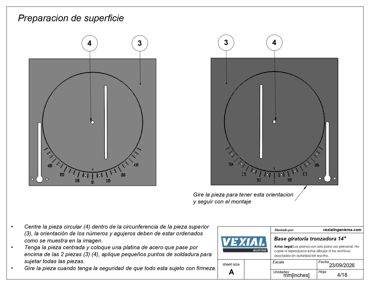 Planos de Base Giratoria para Tronzadora 14" - 4mm o 3/16"