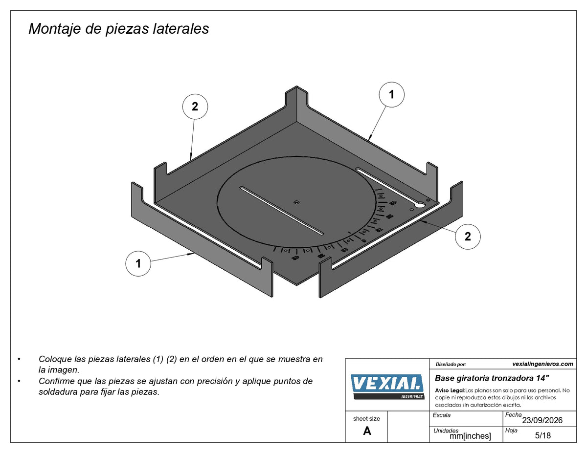 Planos de Base Giratoria para Tronzadora 14" - 4mm o 3/16"