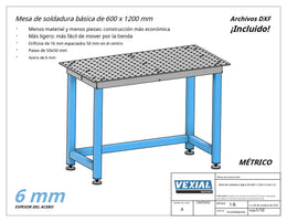 Planos para Mesa Básica de Soldadura - 1200 x 600 mm - Acero de 6mm o 1/4"