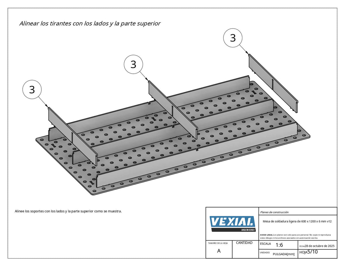 Planos para Mesa Básica de Soldadura - 1200 x 600 mm - Acero de 6mm o 1/4"