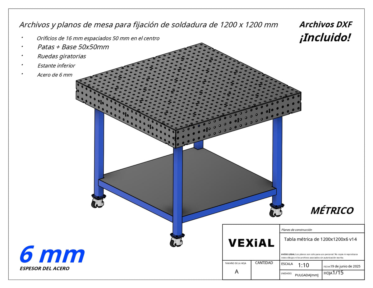 Planos para Mesas Modulares de Soldadura - Acero de 6mm o 1/4"