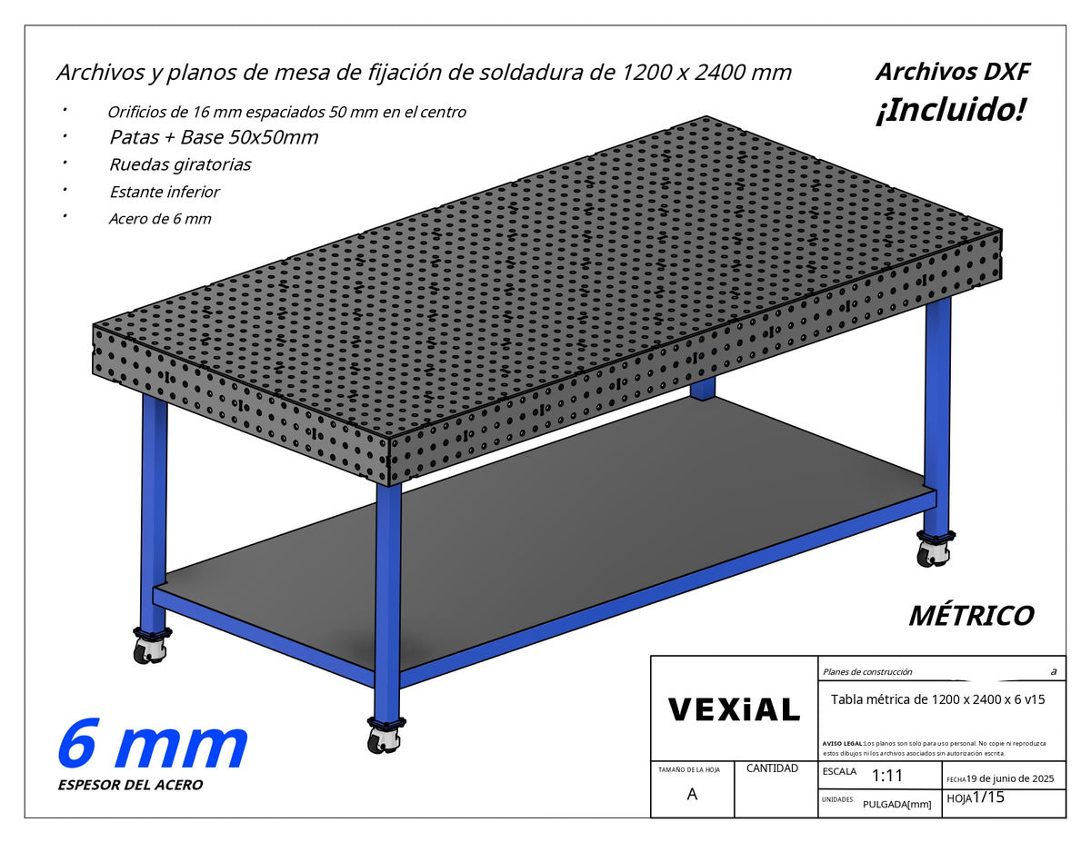 Planos para Mesas Modulares de Soldadura - Acero de 6mm o 1/4"