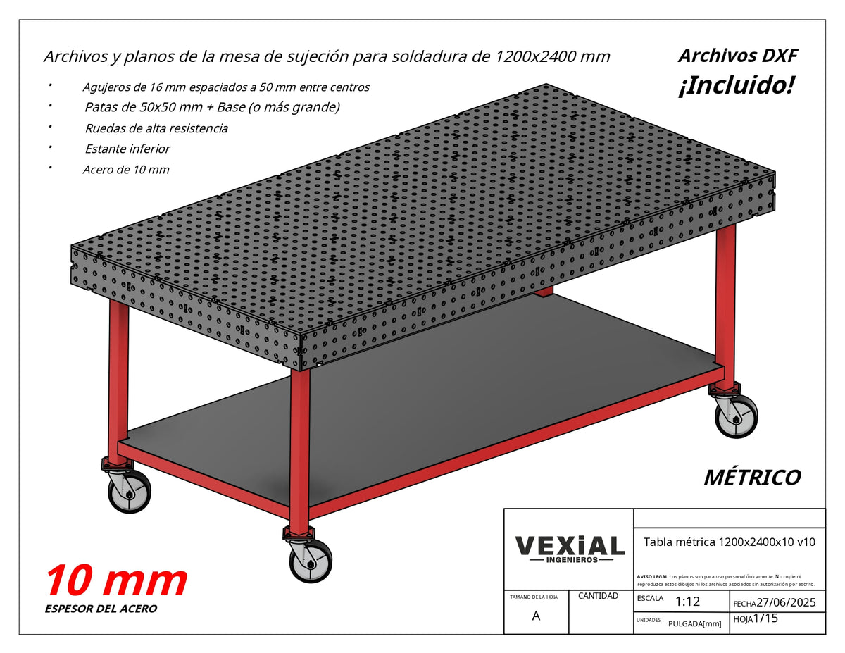 Planos para Mesas Modulares de Soldadura - Acero de 10mm o 3/8"
