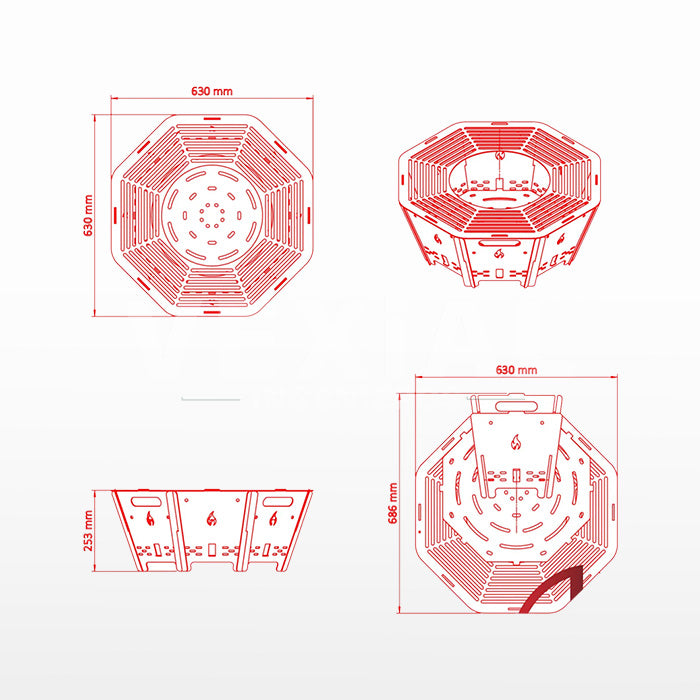 ARCHIVOS DXF PARA PARRILLA OCTAGONAL PEGLABLE (630x630x253(h)mm) - MALETIN
