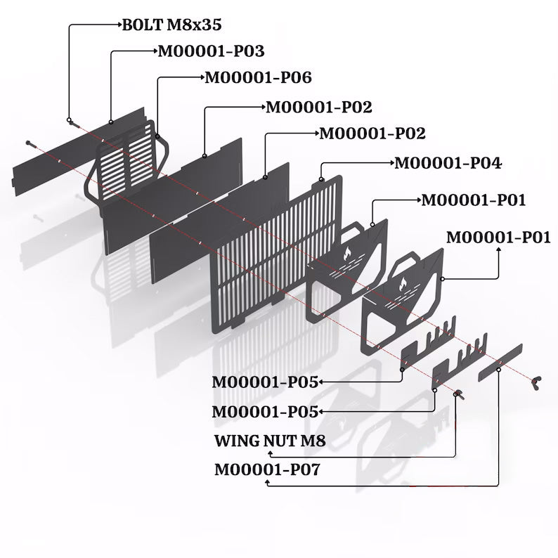 ARCHIVOS DXF PARA PARRILLA PORTATIL (520x320x203+142(h)mm) - MALETIN