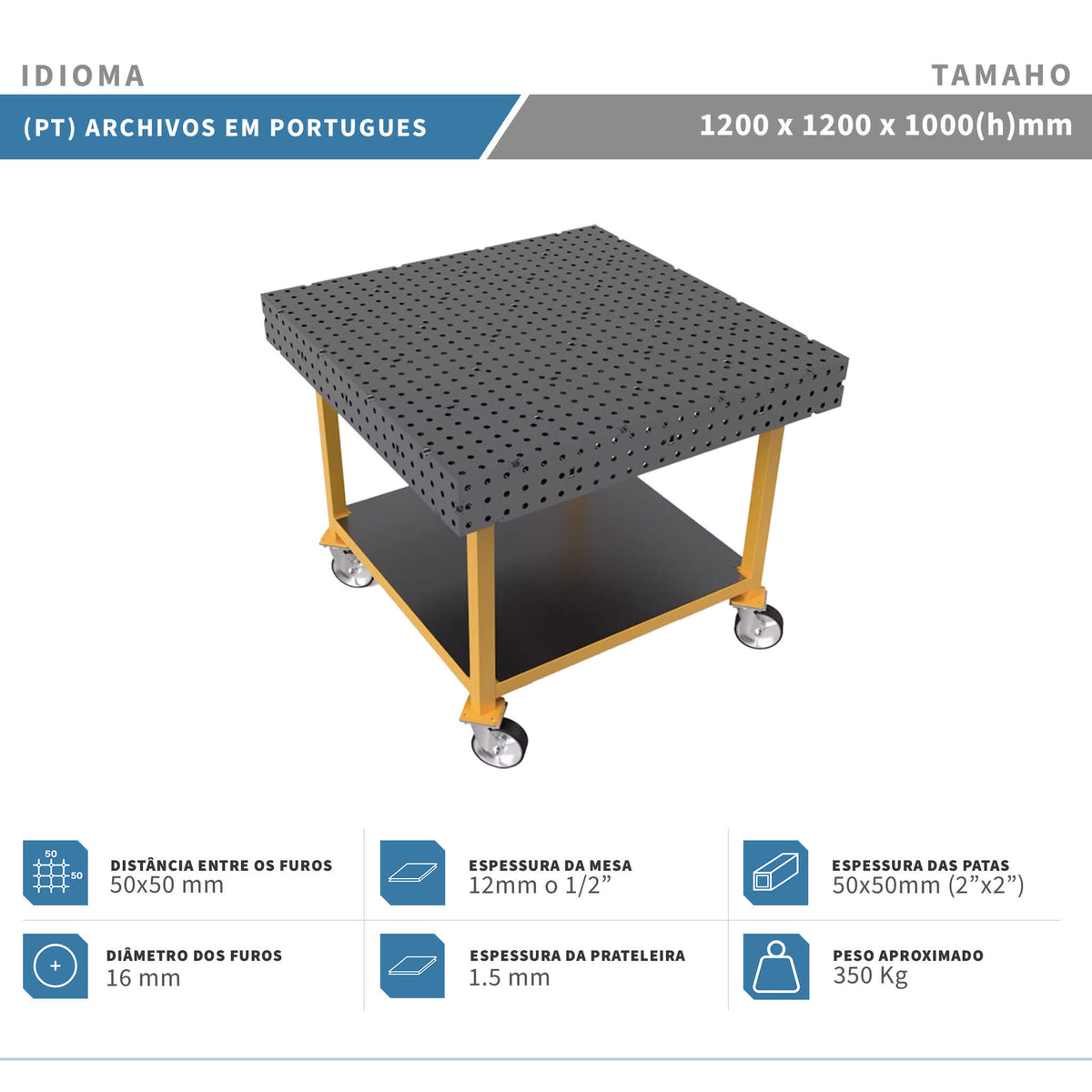 Planos para Mesas Modulares de Soldadura - Acero de 12mm o 1/2"