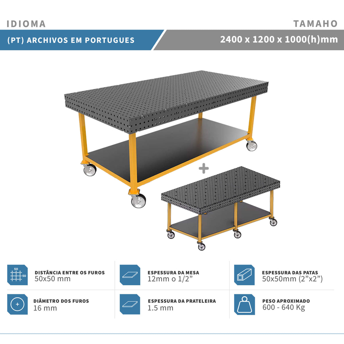 Planos para Mesas Modulares de Soldadura - Acero de 12mm o 1/2"