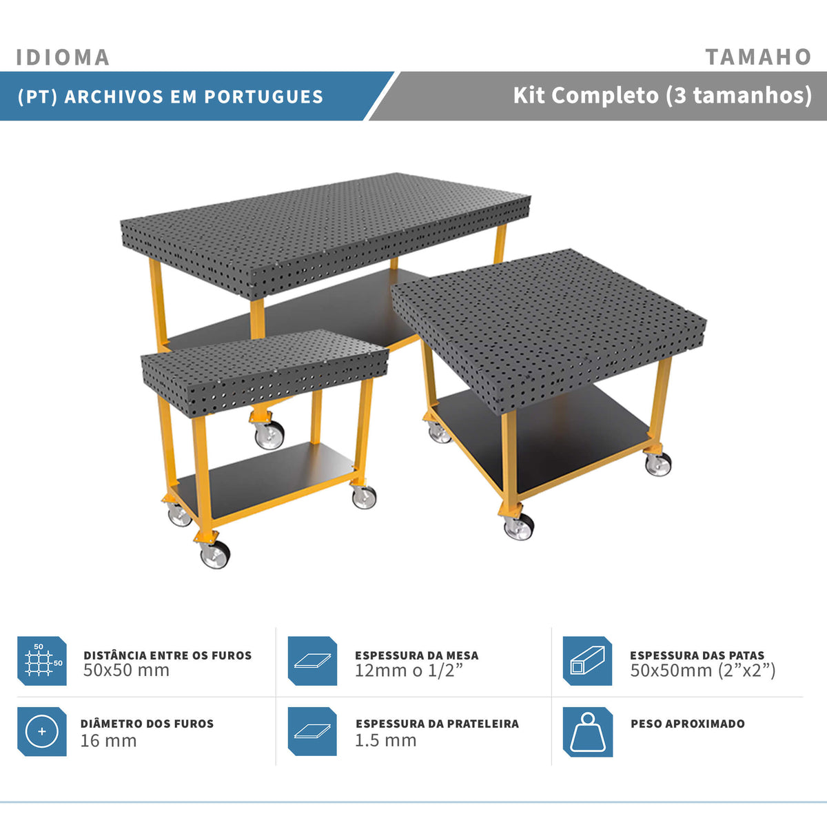 Planos para Mesas Modulares de Soldadura - Acero de 12mm o 1/2"