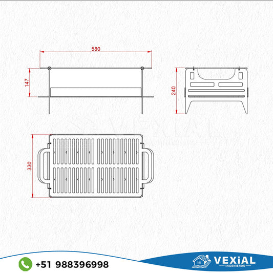 ARCHIVOS DXF PARA PARRILLA PORTATIL (580x330x240(h)mm)- MALETIN
