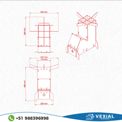 ARCHIVOS DXF PARA PARRILLA BASE COHETE ((465 x 459 x 465(h)) - MALETIN