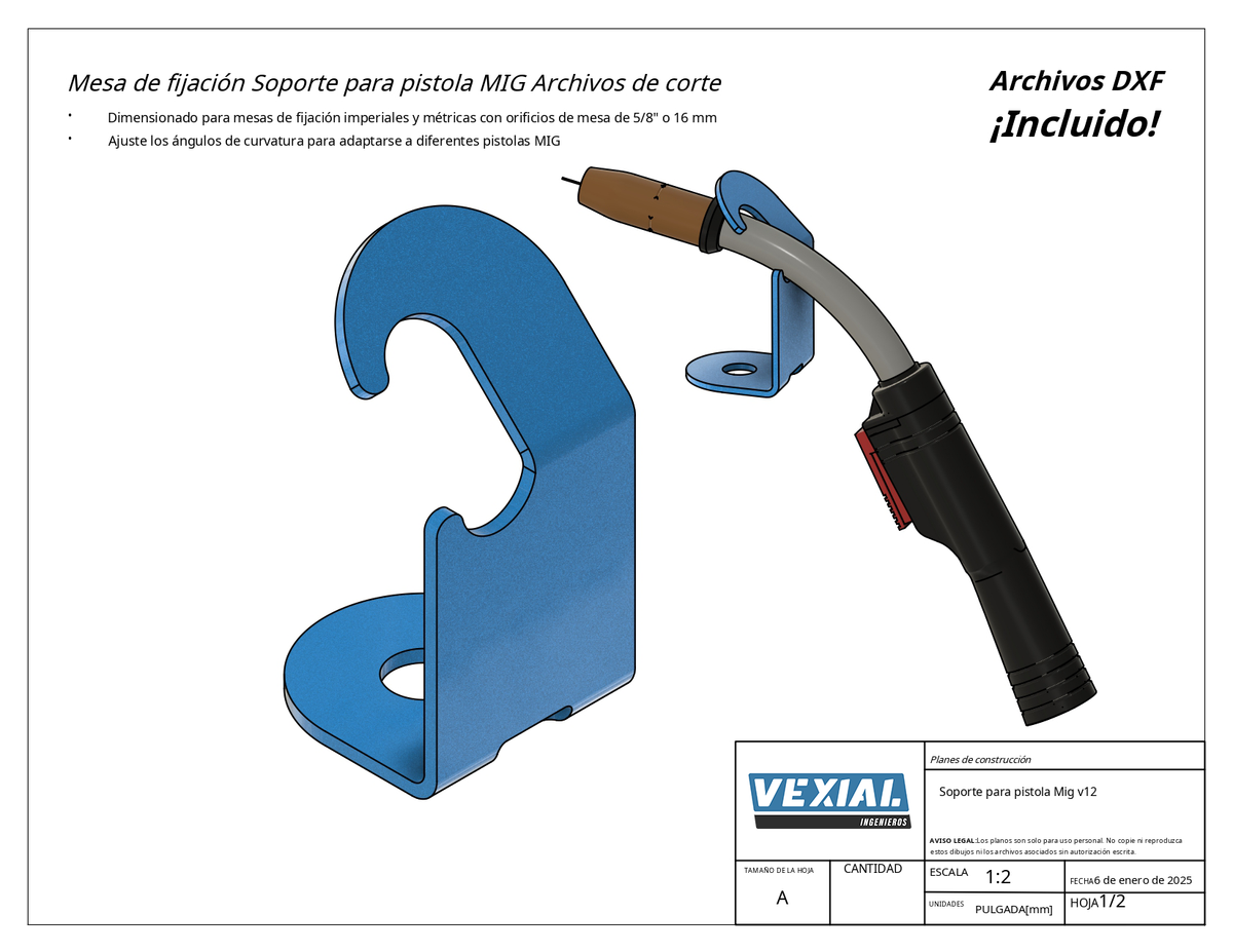 Planos para Pedestal de Sujeción - Pistola MIG - Acero de 2.5 a 3mm